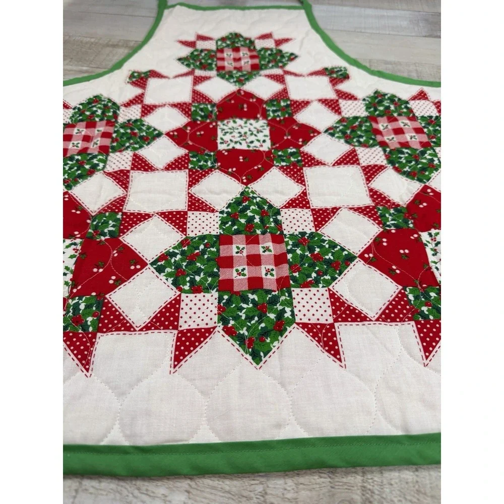Vintage Handmade Christmas Apron Reversible Quilted Patchwork Red Green Holiday